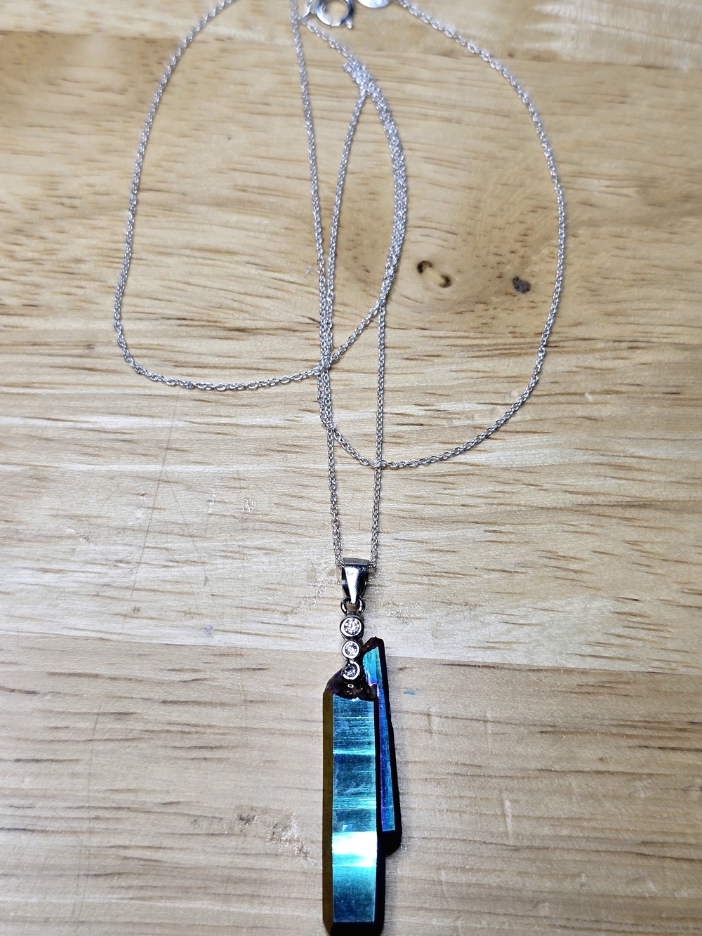 Flame Aura Quartz 925 Sterling Silver Necklace Iridescent Crystal Pendant 20"